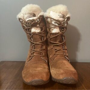 The North Face Nuptse Purna Brown Tan Suede Primaloft Boots 8.5